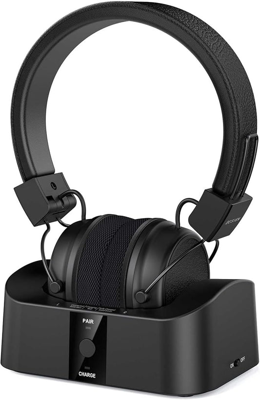 BESIGN BTH02 Wireless Headphones for TV Watching with Bluetooth Transmitter Charging Dock, Bluetooth TV Headphones Wireless for Seniors, Bluetooth Headsets, 100ft Range No Audio Delay