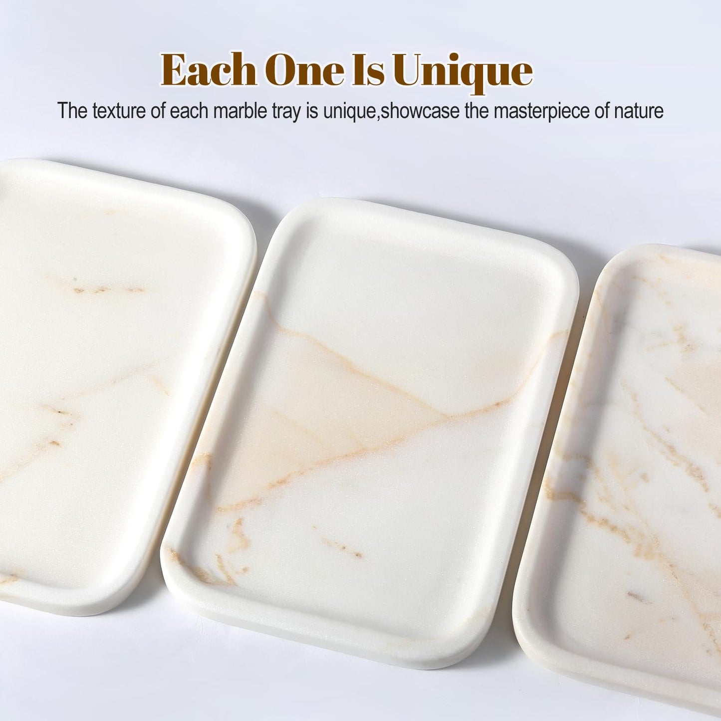 Koville Marble Tray, 12"x8" Natural Marble Vanity Tray for Countertop Bathroom Kitchen Dresser, Decorative Catchall Trays for Perfume Jewelry, Rectangular Stone Serving Tray(Golden Calacatta)