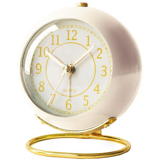 AYRELY® Battery Operated Desk Alarm Clock with Light,Silent No Ticking,Small Table Clock for Bedside/Bedroom/Living Room/Office/Travel/Kids/Room Decor Aesthetic Vintage(Cream)