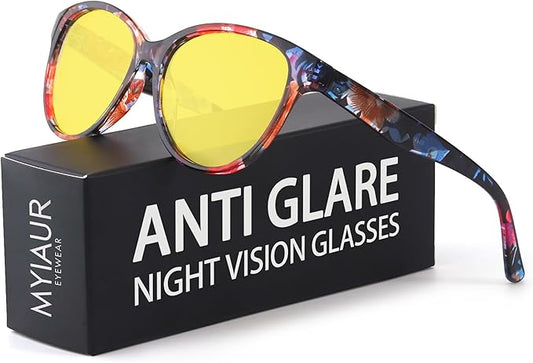 Myiaur Night Vision Driving Glasses for Women, Polarized Anti Glare Yellow Lens Glasses for Nighttime, UV400 Protection