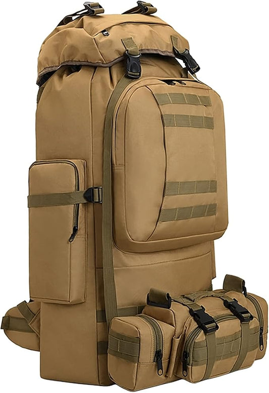 HongXingHai 100L Camping Hiking Backpack,Molle military Tactical rucksack backpack,Waterproof Lightweight Hiking Backpack (Khaki-C)