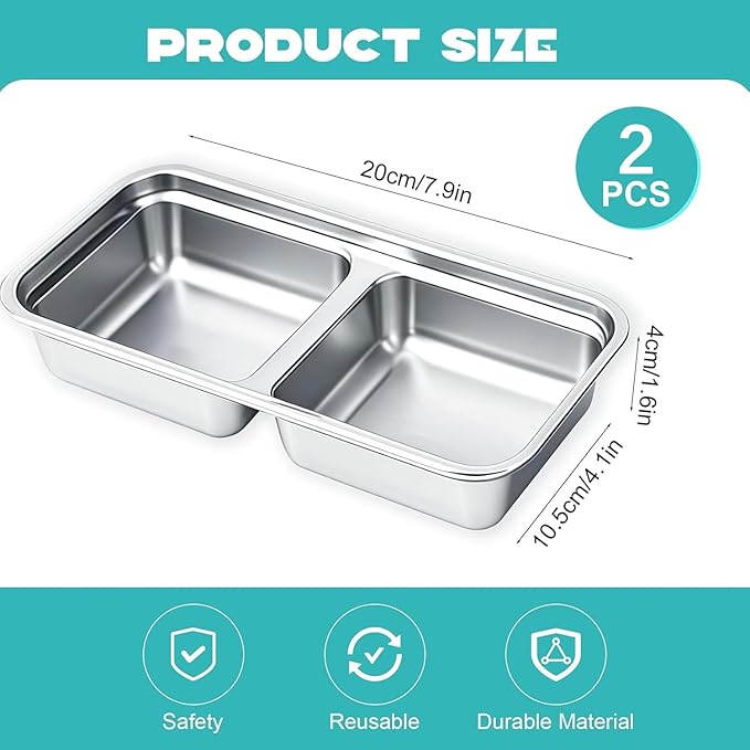 BSTUR 2Pcs 304 Stainless Steel Bento Boxes, 30 oz 2 Compartments Portable Food Storage Containers Snack Boxes with Leakproof Lids, Divided Meal Prep Lunch Box Food Container Dishwasher Safe