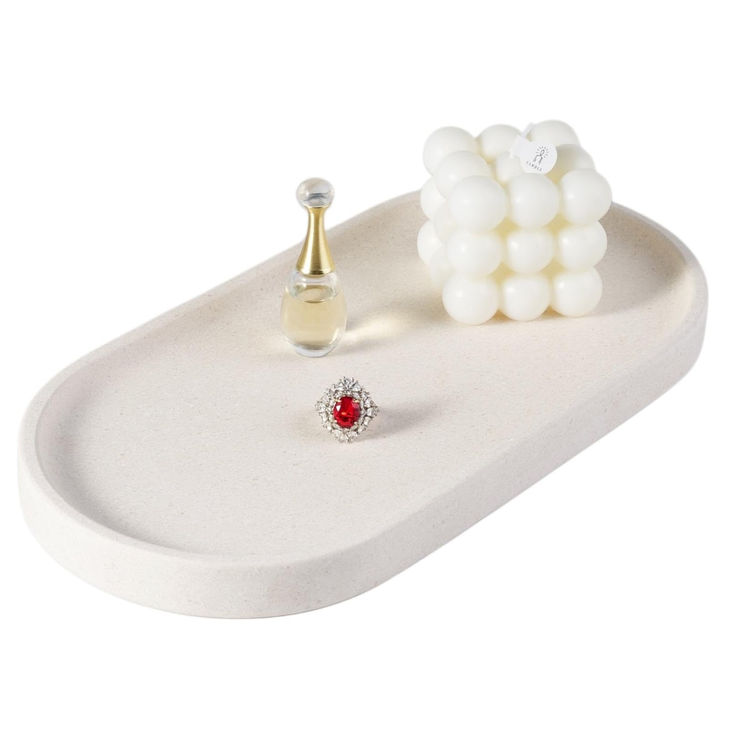 Koville Creamy White Marble Tray for Bathroom, 12"x6" Natural Luxury Marble Vanity Tray for Home Decor Countertop, Stone Oval Trays for Perfume & Jewelry Organizer, Stone Storage Trays