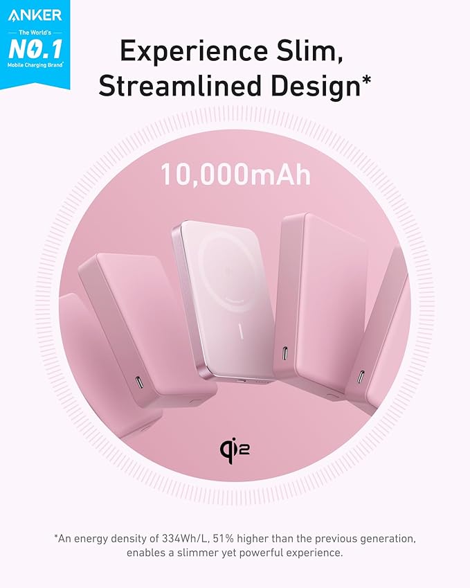 Anker MagGo Power Bank, Ultra-Slim 10,000mAh Magnetic Battery Pack, Qi2 Certified 15W Ultra-Fast MagSafe Compatible Portable Charger, Ergonomic Design, for iPhone17/16/15/14 Series Only（Not for Pixel）