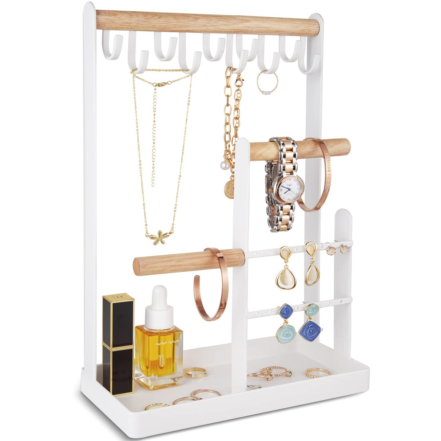 ProCase Jewelry Organizer Stand Necklace Holder Bundle with 3 Tier Height Adjustable Necklace Holder