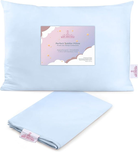 Blue - Kona's Perfect Toddler Pillow With Softest Pillowcase - 13 x 18 Inch - for 2 and 3 Year Olds