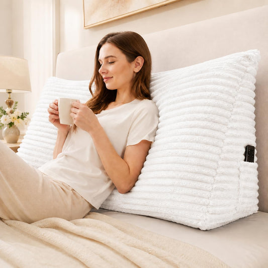 Zonamat Headboard Pillow Queen, Headboard Wedge Pillow, Back Rest Pillows for Sitting, Reading, Working, Triangle Pillow with Removable Cover, Daybed Pillows for Bed Dorm Sofa, White
