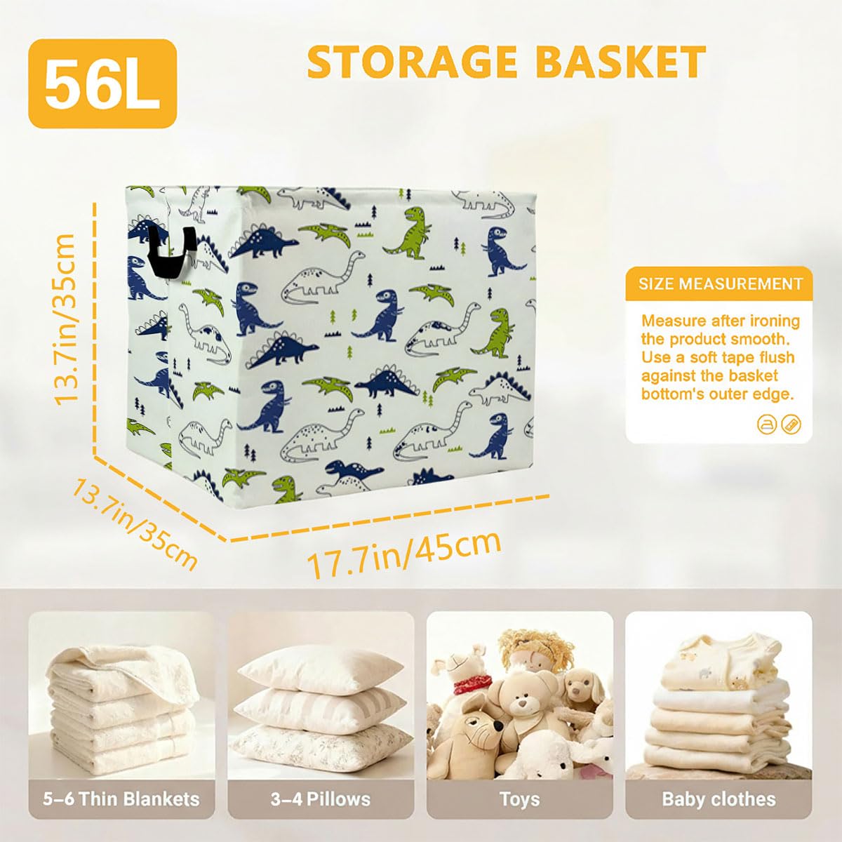 55L Dinosaurs Laundry Basket Dirty Clothes Hamper with Handles,Foldable Blanket Storage Large Laundry Hamper with Waterproof PE,Toy Storage Bin Organizer,Cube Clothes Organizer,Home Decor