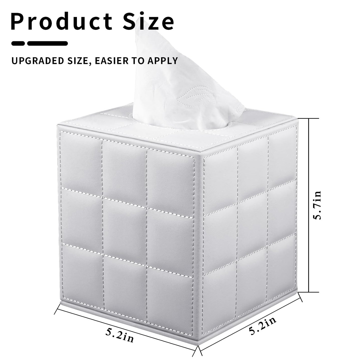 RHCSZ Tissue Box Cover Square,Stylish PU Leather Tissue Box Holder for Dresser Bathroom,Facial Tissue Holder with Magnetic Bottom for Home Office (White)