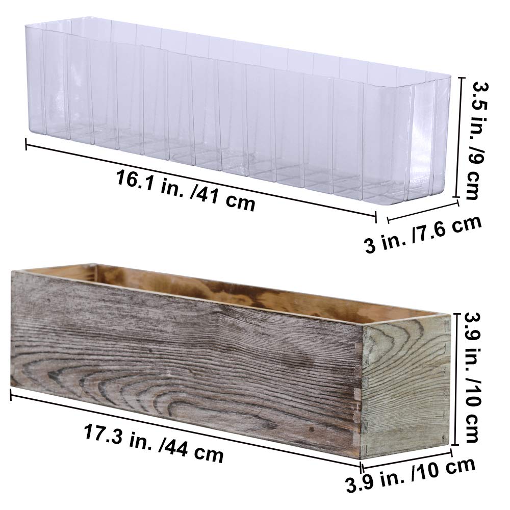 1 Pcs Wood Planter Rectangle Whitewashed Rectangular Decorative Wooden Box with Inner Plastic Box - 17.3" L x 3.9" W x 3.9" H Floral Natural Centerpieces Rustic Wedding Decor