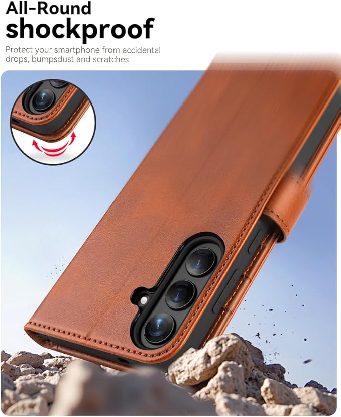 OCASE Compatible with Galaxy S25 Wallet Case, PU Leather Flip Folio Case with Card Holders RFID Blocking Kickstand [Shockproof TPU Inner Shell] Protective Phone Cover 6.2 Inch 2025, Brown