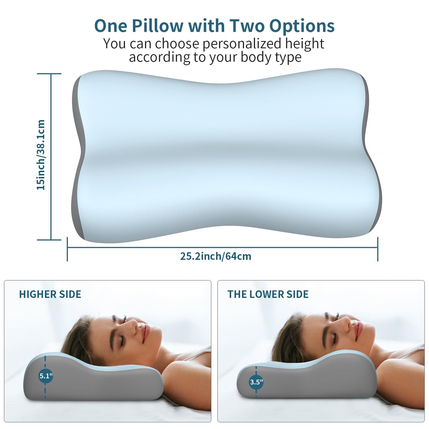 Cervical Neck Pillow, Contour Memory Foam Pillows for Neck Pain Relief, Ergonomic Pillow for Sleeping, Orthopedic Bed Pillow Neck Support Pillow for Side Back Stomach Sleepers(Blue&Grey)