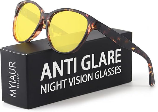 Myiaur Night Vision Driving Glasses for Women, Polarized Anti Glare Yellow Lens Glasses for Nighttime, UV400 Protection
