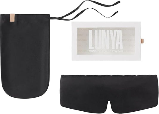 Lunya Weighted Silk Sleep Mask – Mulberry Silk Eye Cover with Cooling Glass Beads, Noise-Reducing Fit, Washable Fabric, and Travel Pouch – Sleeping Mask for Men and Women - Black – Small