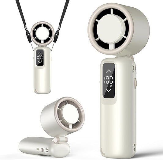 Guirngou Portable Handheld Turbo Fan, 1-100 Gear Wind, Battery Operated, Up to 23 Working Hours, 3 IN 1 Personal Fan with Air Turbo Tech, Cooling Essentials for Indoor/Outdoor(White)
