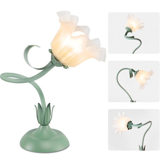 Fuzzbopn Cute Flower Desk Lamp, 3 Color Temperature Table Lamp with LED Bulb, Vintage Bedside Lamps, Reading Lamps with Soft Light for Bedroom, Living Room