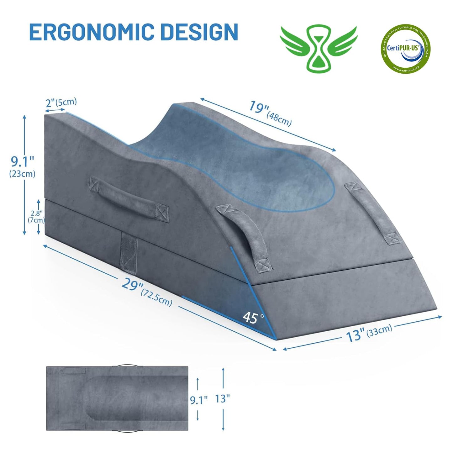 TranquilRelax Leg Elevation Pillows, Wedge Pillow for After Surgery, Memory Foam Leg Support Adjustable, Comfort Care for Back Knee Hip Ankles Pain, Knee Pillow for Sleeping Blood Circulation Grey