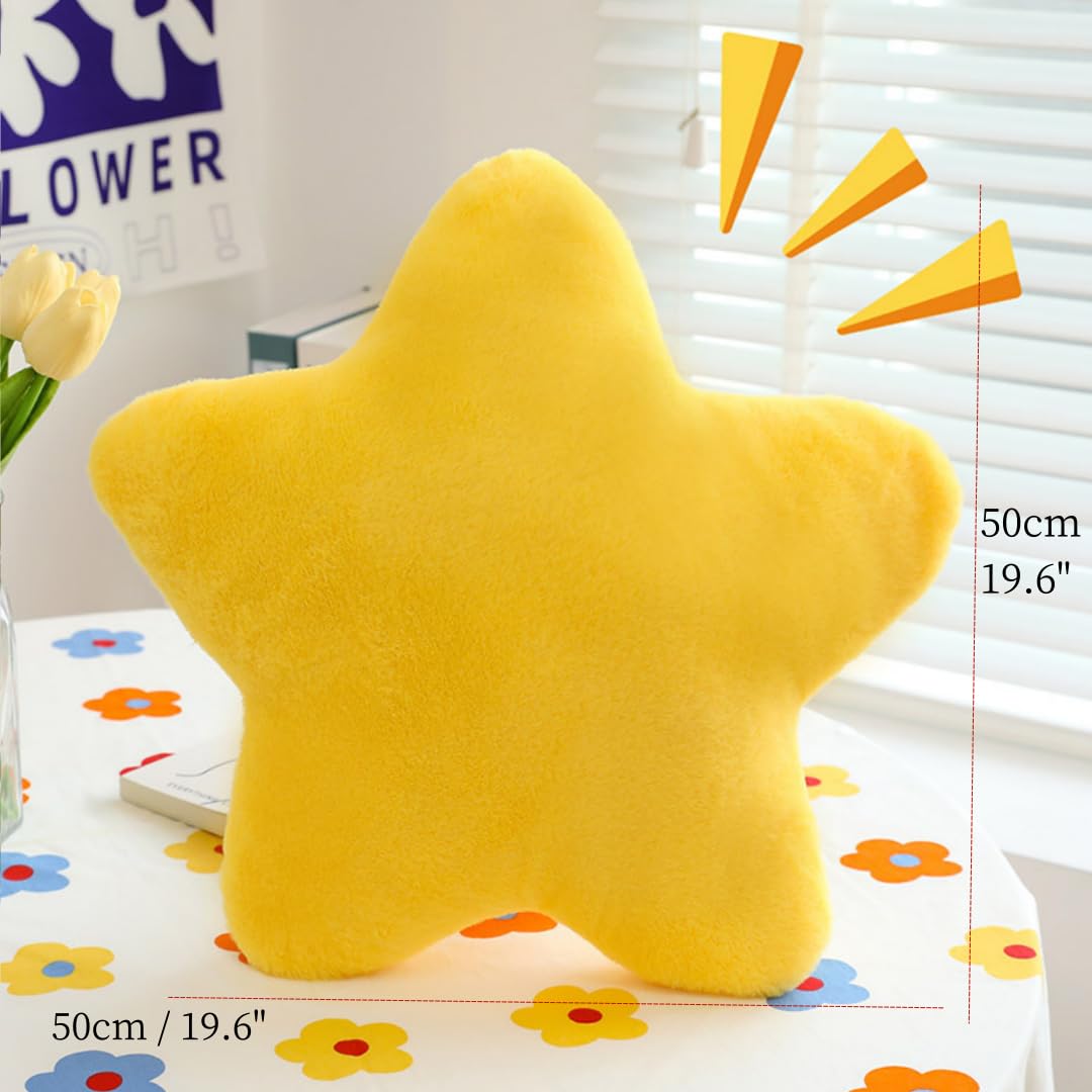 damdos 20" Soft Faux Rabbit Fur Star Throw Pillows, Decorative Star Shaped Throw Pillow Sofa Bed, Star Plush Floor Cushion Room Decor Pillow Bedroom Living Room (Yellow)