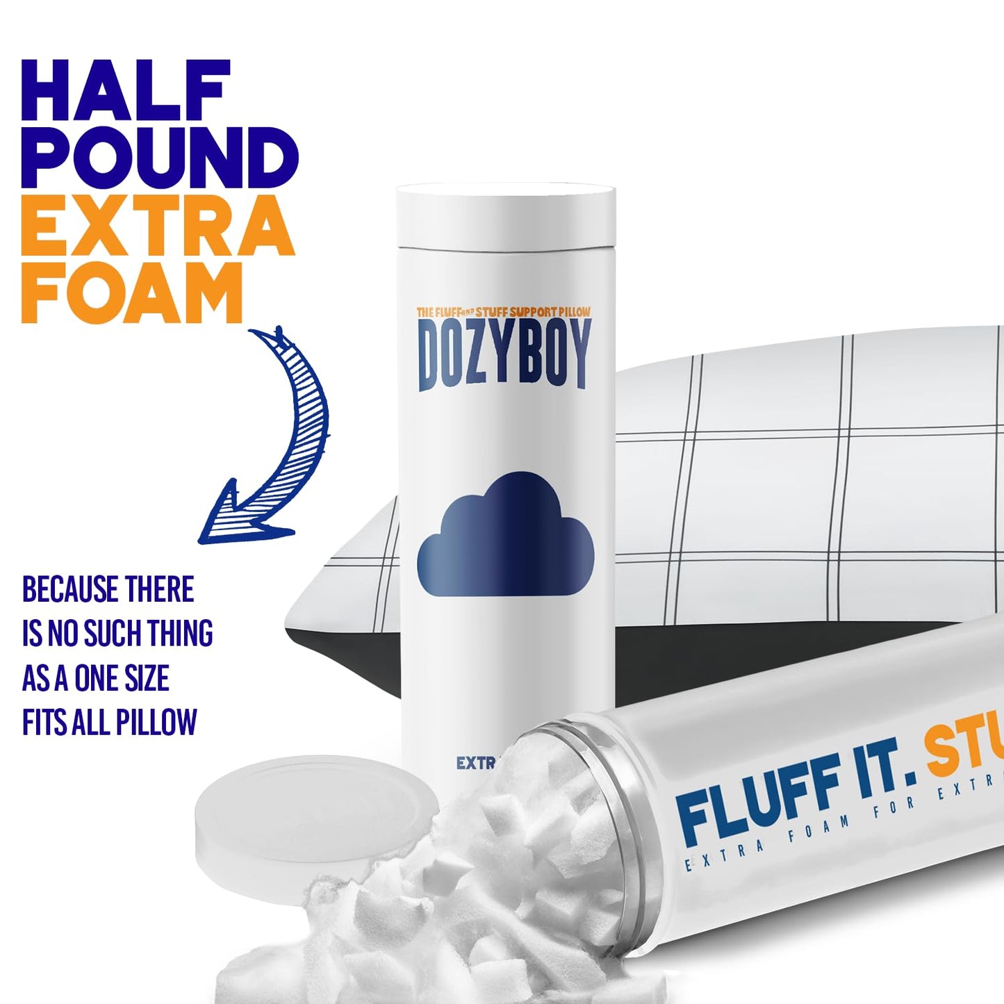 DozyBoy Fluff and Stuff Comfort Pillow | Queen Size Memory Foam Pillows, Chiropractor Designed and Approved 2-in-1 Back Support and Bed Pillows | Fully Adjustable Pillow (Checker, Queen (Pack of 1))