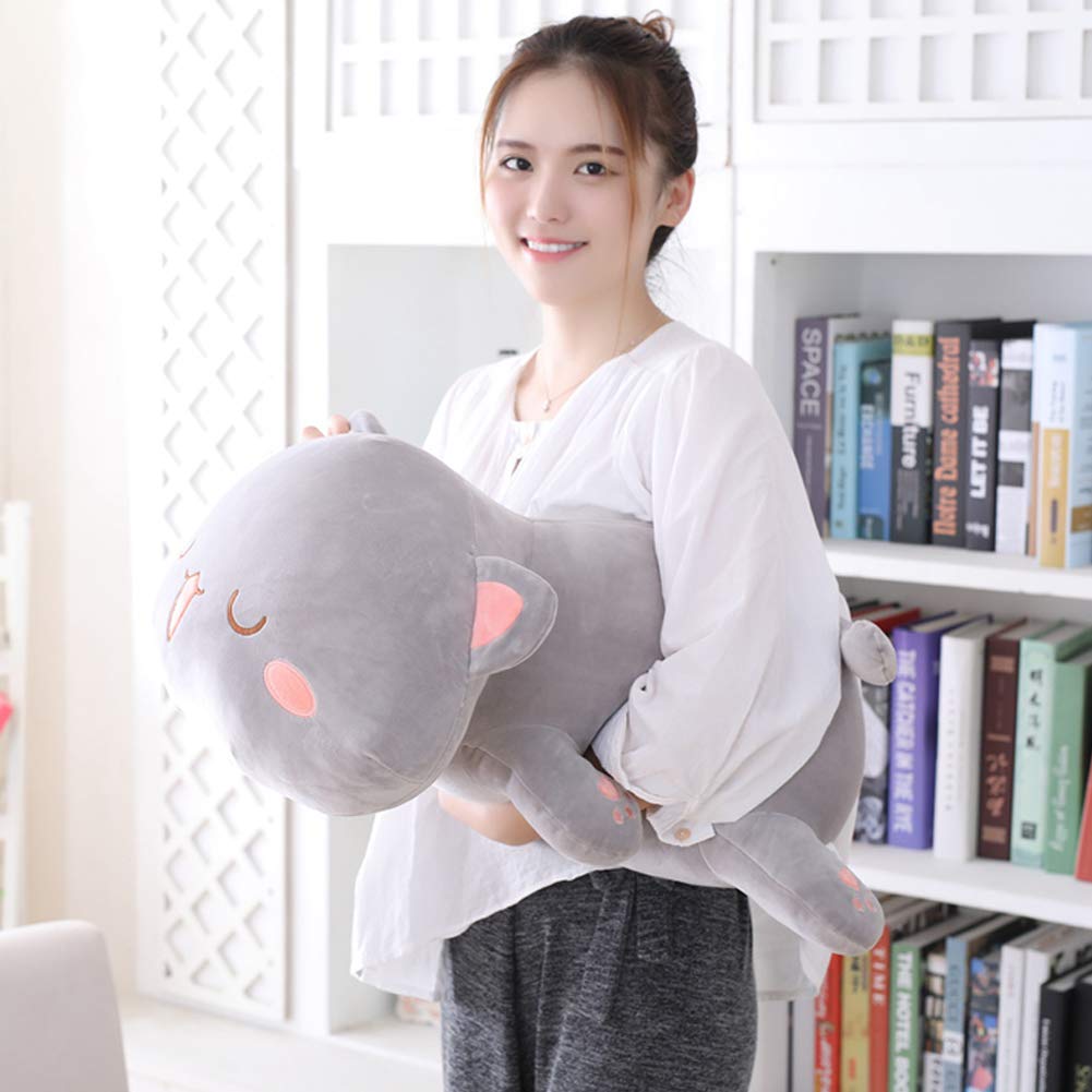 Jensquaify Cat Plush Hugging Pillow, Soft Kitten Cat Stuffed Animals Toy Gifts for Kids (Grey Squint Eyes, 25.5")