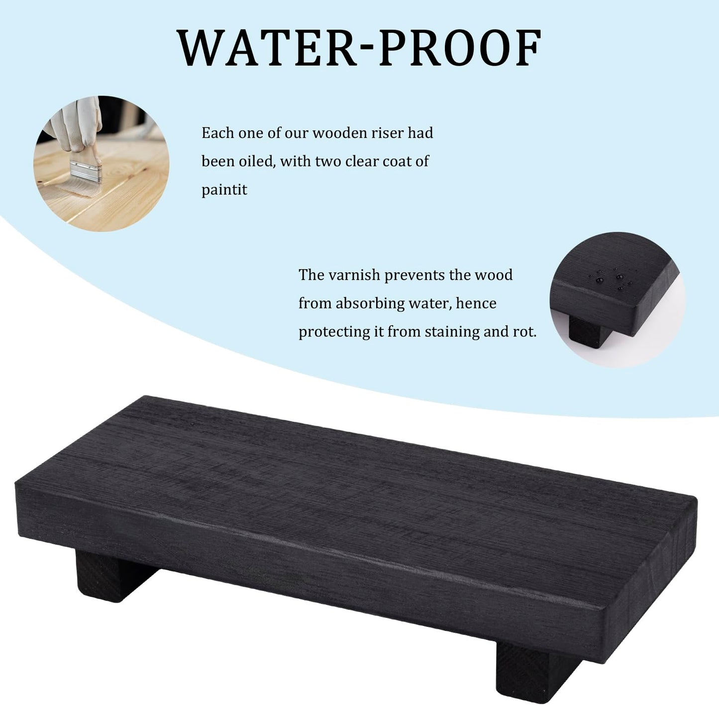 zoocatia Small Wood Tray Pedestal Stand Farmhouse Bathroom Decor Decorative Wooden Riser Kitchen Soap Dish Holder for Vanity, Counter, Sink, Black