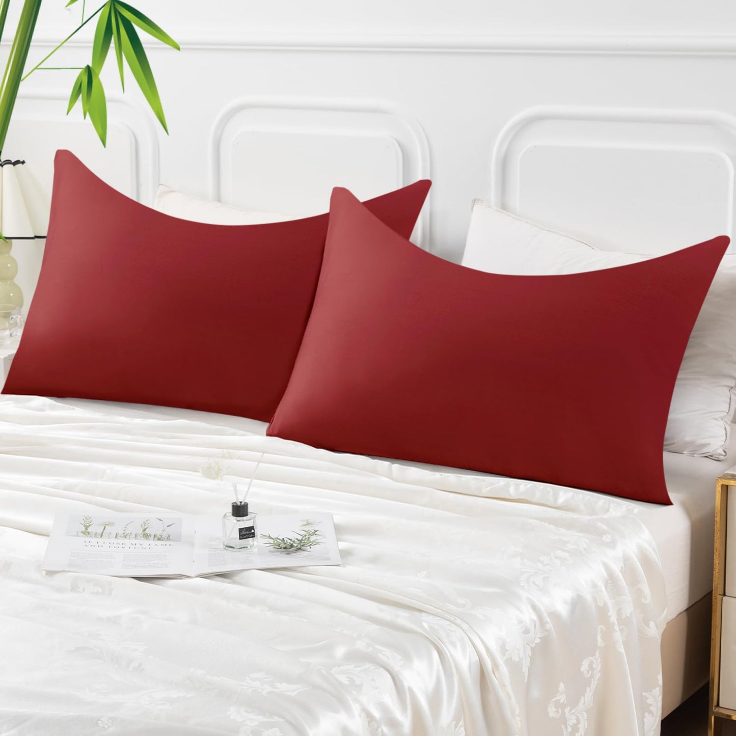 Curved Pillow Case Queen Size, Side Sleeper Pillow Cases Cover Cooling Rayon Derived from Bamboo with Zipper for hot Sleepers Hair and Skin, Breathable Silky Soft Pillowcase 1 Pack 20 * 30 Inches