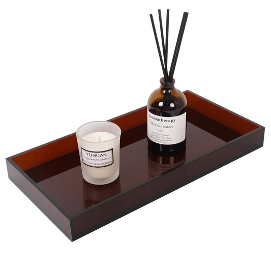 Acrylic Tray 5mm Thicken for Vanity Makeup, Perfume, Jewelry Holder, Napkin, Amber 12x6''Decorative Serving Tray for Bathroom, Toilet Tank, Sink Countertop, Living Room,Dresser, Coffee Table