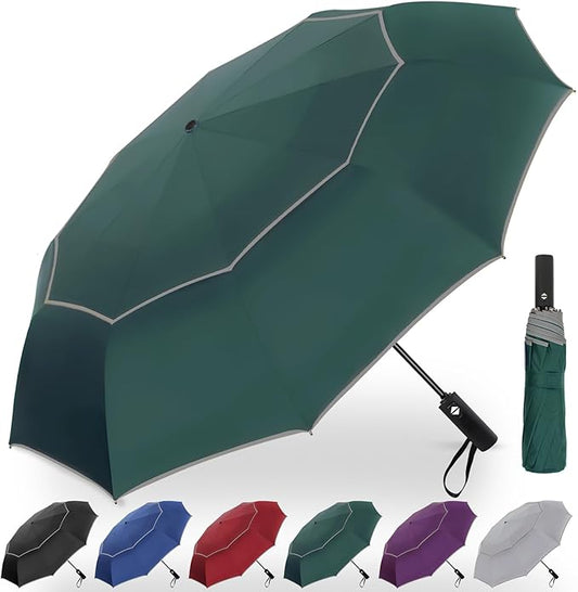 Satol Extra Large Golf Umbrella, 46/54/62 Inch Windproof 10 Ribs Vented Double Canopy Reflective Strips Automatic Open/Close Waterproof UV Protection Portable Compact Umbrella for Outdoor & Travel
