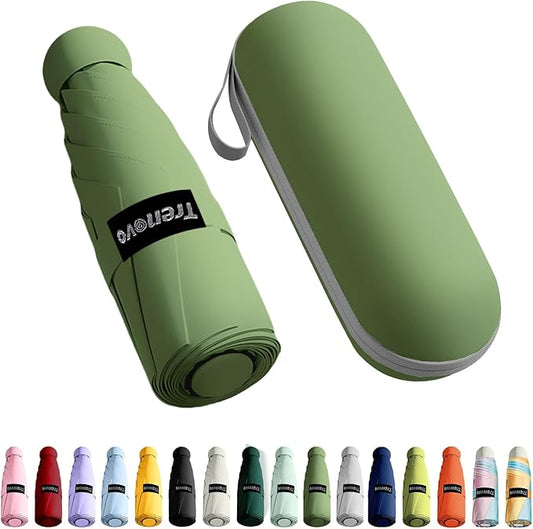Travel Mini Compact Folding Umbrella with Case - UV Sun & Rain Protection, Lightweight Portable Pocket Umbrella for Women Men Kids, Fits Purse Backpack