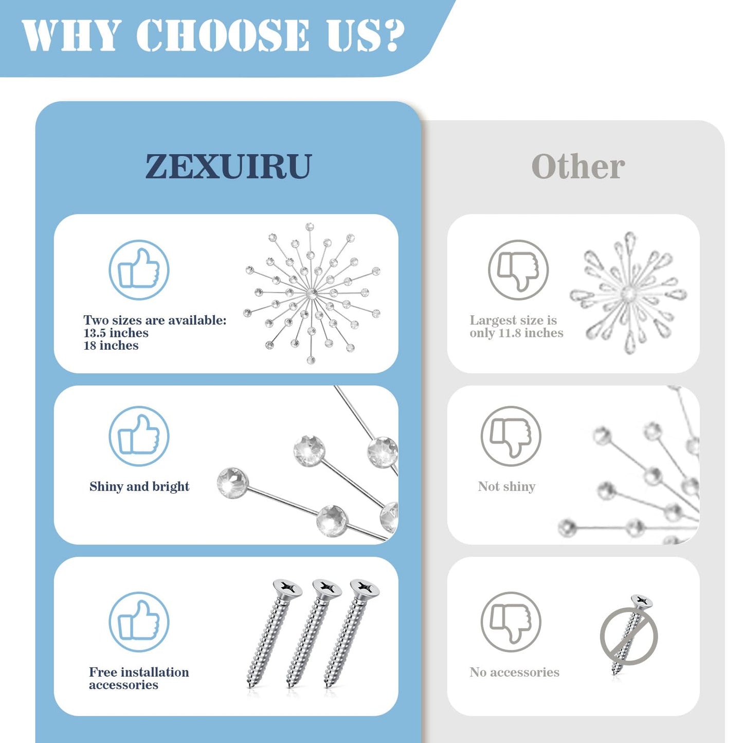 ZEXUIRU 3 Set Silver Starburst Wall Art for Home Decor Metal Bling Crystal Rhinestones Sunburst Wall Decor Sparkling Rhinestone Art Accent Silver - 13in