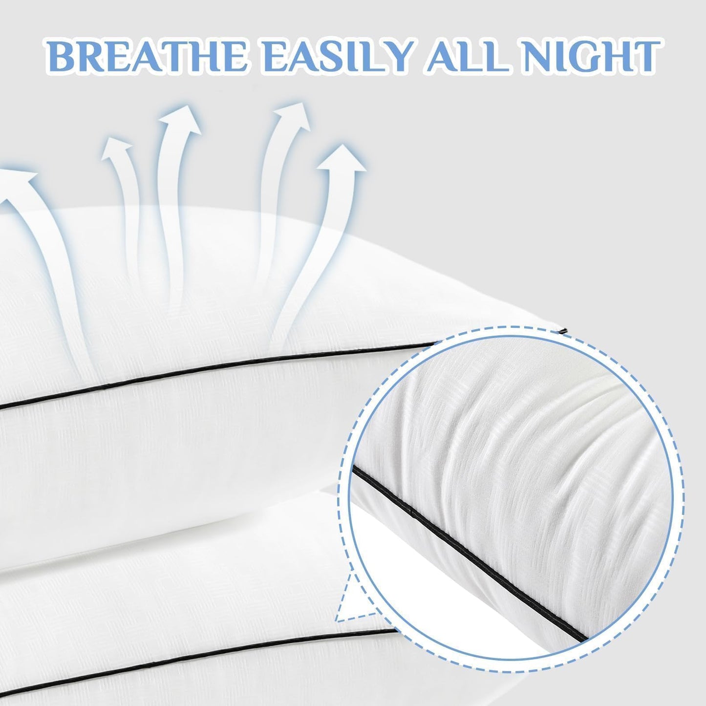 JOLLYVOGUE Pillows Queen Size Set of 2, Hotel Collection Bed Pillows for Side, Back, and Stomach Sleepers, Fluffy and Supportive, Down Alternative Microfiber Filled Sleeping Pillow