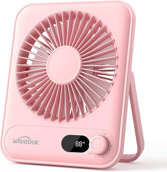 WHATOOK Small Desk Fan Personal Fans: 5000mah 25 Hours Battery Office Quiet Mini Desktop Fan Portable Rechargeable Travel Essentials (Pink, 5000 mAh)