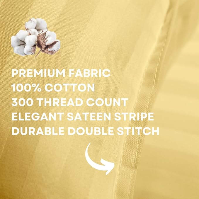 kinder Fluff Pre-Teen Pillows (2Pack) 17x26in - Pillows for Kids Age 12+, 100% Cotton Sateen Stripes 300T, Down Alternative Fill, Machine Washable - Children & Travel Cushion - Yellow - XL