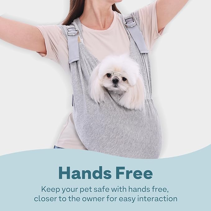 Supet Dog Carrier Sling for Small Dogs, Front Facing Cat Sling Carrier Chest, Hands Free Pet Sling Carrier, Adjustable Dog Front Carrier, Reducing Back Pain, Anti Pet Anxiety (Grey, Regular)