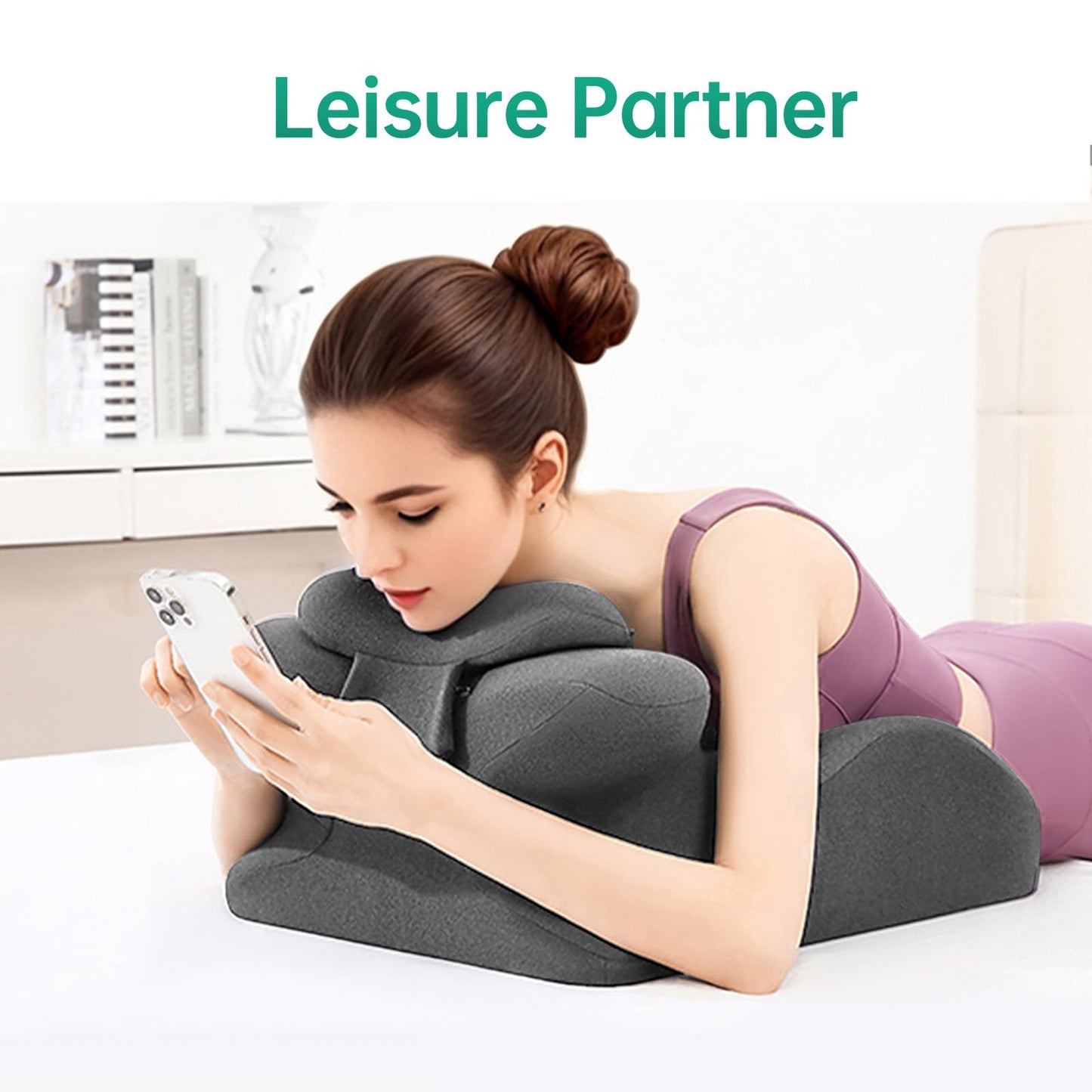 MOONYOOY Memory Foam Ergonomic Rest Pillow for Sleeping, Acid Reflux & GERD Relief - Elevation Bed Support Pillow for Back Pain, Post Surgery Recovery, Reading with Removable Washable Cover Gray