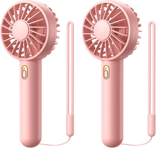 Warmco Mini Portable Fan 2-Pack - 3 Speed Rechargeable Handheld & Desk Fan with Base, Compact Cooling for Travel, Makeup, Summer Gift