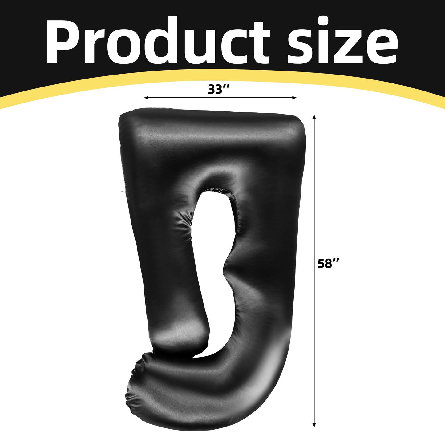 BALAPET Silky Satin Pregnancy Pillow Cover (ONLY Pillowcase), U Shaped Smooth Maternity Pillow Cover with Hidden Zip, Luxurious Soft & Breathable Large Pillow Protector for Side Sleeper, Black