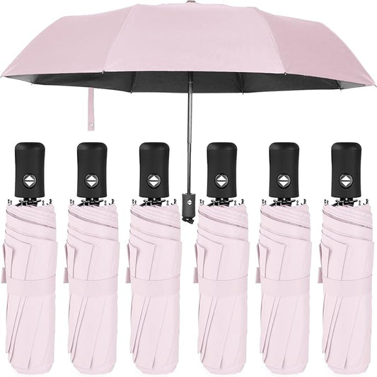 Jexine 6 Pcs Travel Compact Umbrella Automatic Open Close Windproof Small Light Backpack Purse Car Portable Collapsible Umbrella for Rain, Men Women