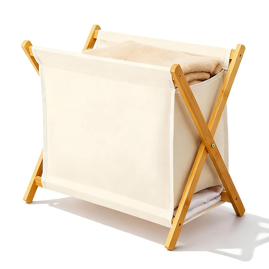 DUMDUM Simple, Eco-Friendly Foldable Laundry Hamper with X-Frame, Multi-Size for Dorm, Bedroom, RV (Beige, Large)