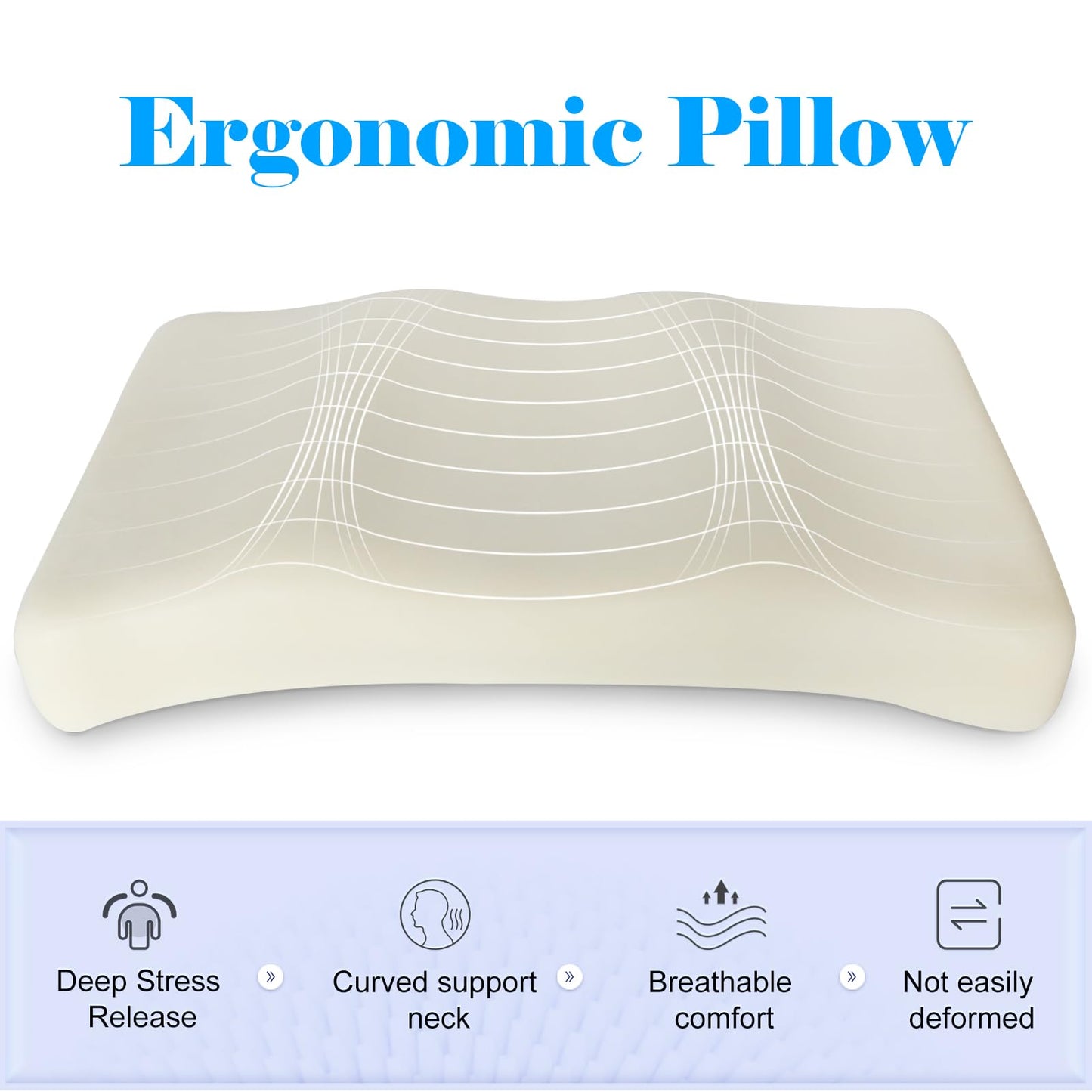Bio-based Cervical Neck Pillow, ergonomically contoured design, memory foam pillow that provides neck support and shoulder pain relief, deep sleep pillow for side, supine and stomach sleepers. (Black)