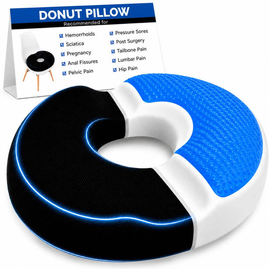 AnboCare Donut Gel Sitting Pillow - Orthopedic Memory Foam for Tailbone Pain, Hemorrhoid, Bed Sores, Postpartum, Prostate, Coccyx & Sciatica Pain