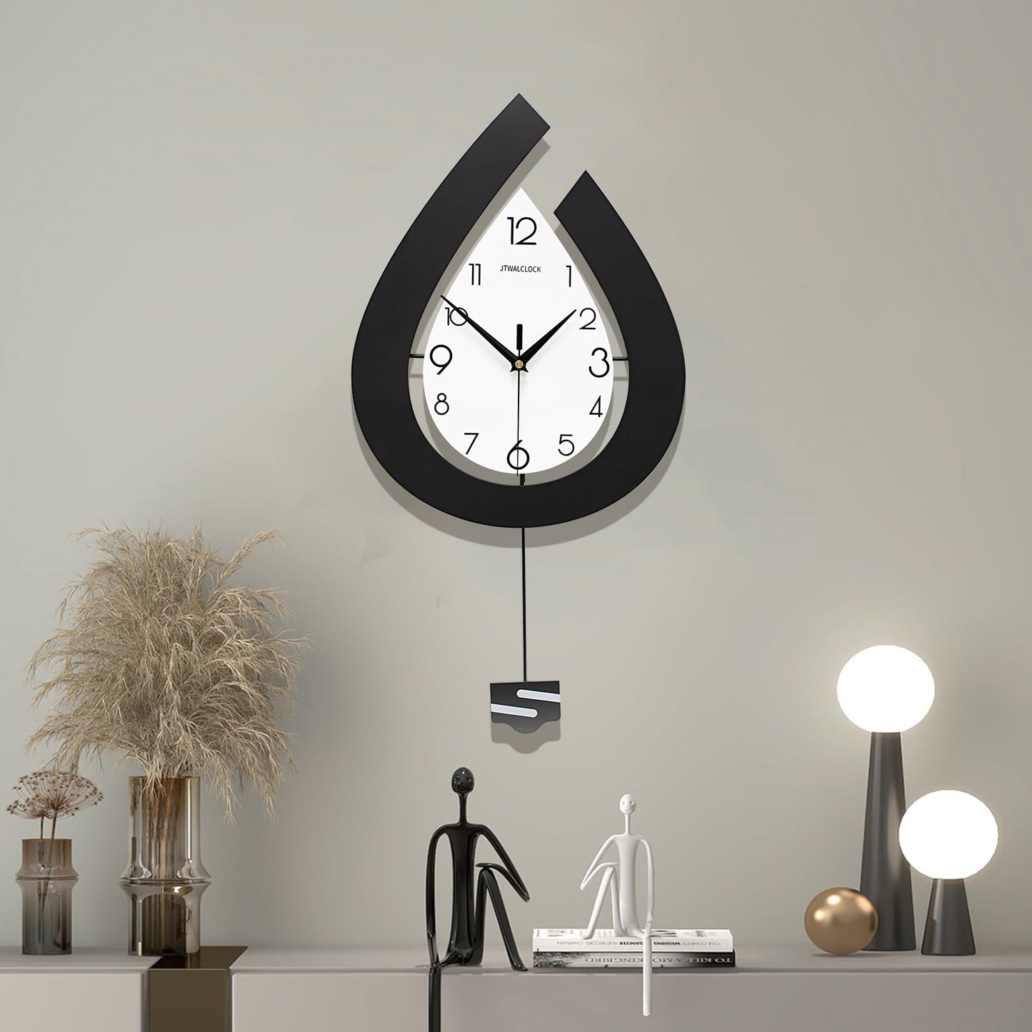 JTWALCLOCK Large Wall Clock for Living Room Decor Big Decorative Pendulum Modern Wall Clock Silent Non Ticking Battery Operated 22.4 Inch Wood Art Clock for Kitchen Bedroom Office Indoor Home