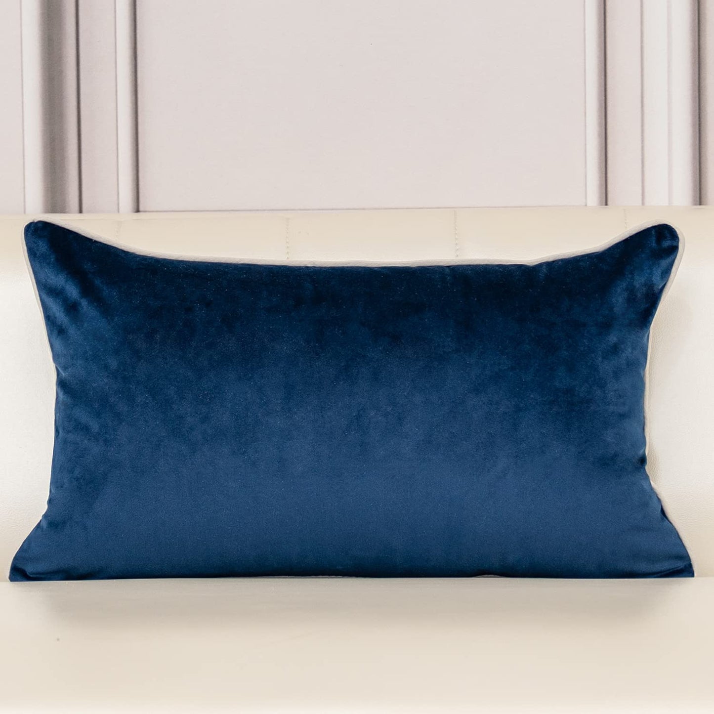 Aeckself European Floral Pillow Cover 12x20 Inch, Luxury Velvet Embroidered Decorative Lumbar Throw Pillow Cover for Couch Bedroom Living Room, Navy Blue and White