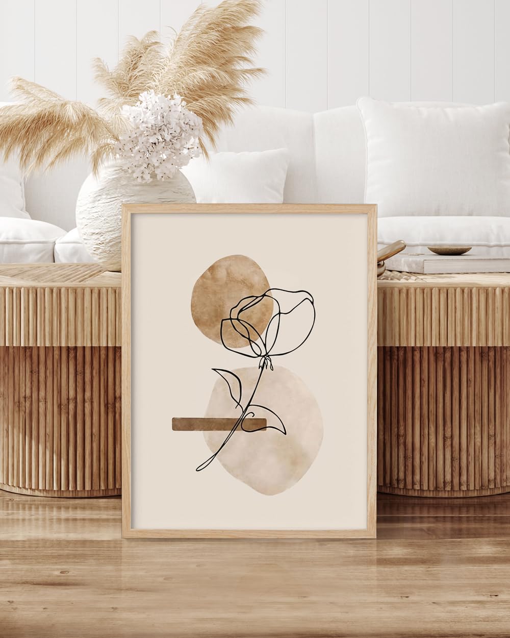 HesenDot Natural OAK Wood Abstract Floral Framed Wall Art,12x16in