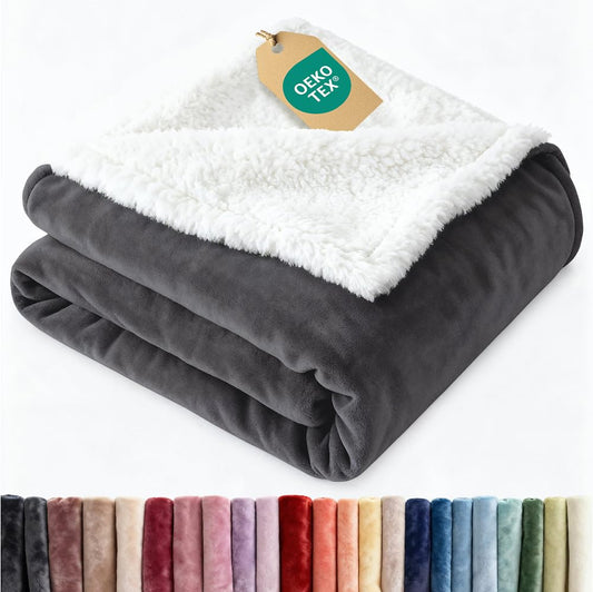 Sherpa Fleece Blanket Queen Size - Reversible Sherpa Fleece Queen Blanket - Super Soft Double Sided for Bed, Sofa, Couch - Thick, Warm, and Plush - Luxurious Bedding for Winter - Dark Grey, 90" x 90"