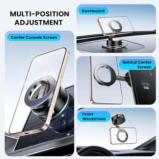 BISART Vacuum Magnetic Car Phone Holder – 360° Rotatable, Reinforced 96LBS Suction Cup Mount Compatible with MagSafe for iPhone & Android, Portable for Car, Gym & Mirror (A7-White)