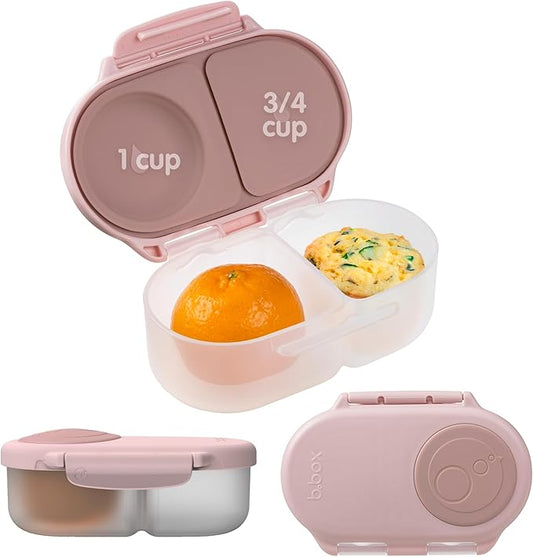 b.box Snack Box - Leakproof Mini Bento Box for Kids & Toddlers, 2 Compartment Snack Containers for Kids, Lunch Containers, Dishwasher Safe, BPA Free, PFAS Free, Ages 4m+, 1 3/4 Cup - Blush Crush