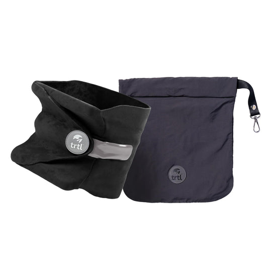 Trtl Pillow - Scientifically Proven, Super Soft Neck Support Travel Pillow for Airplanes - Lightweight and Machine Washable - Ergonomic Design for Traveling on Flights, Cars, and Trains - Black
