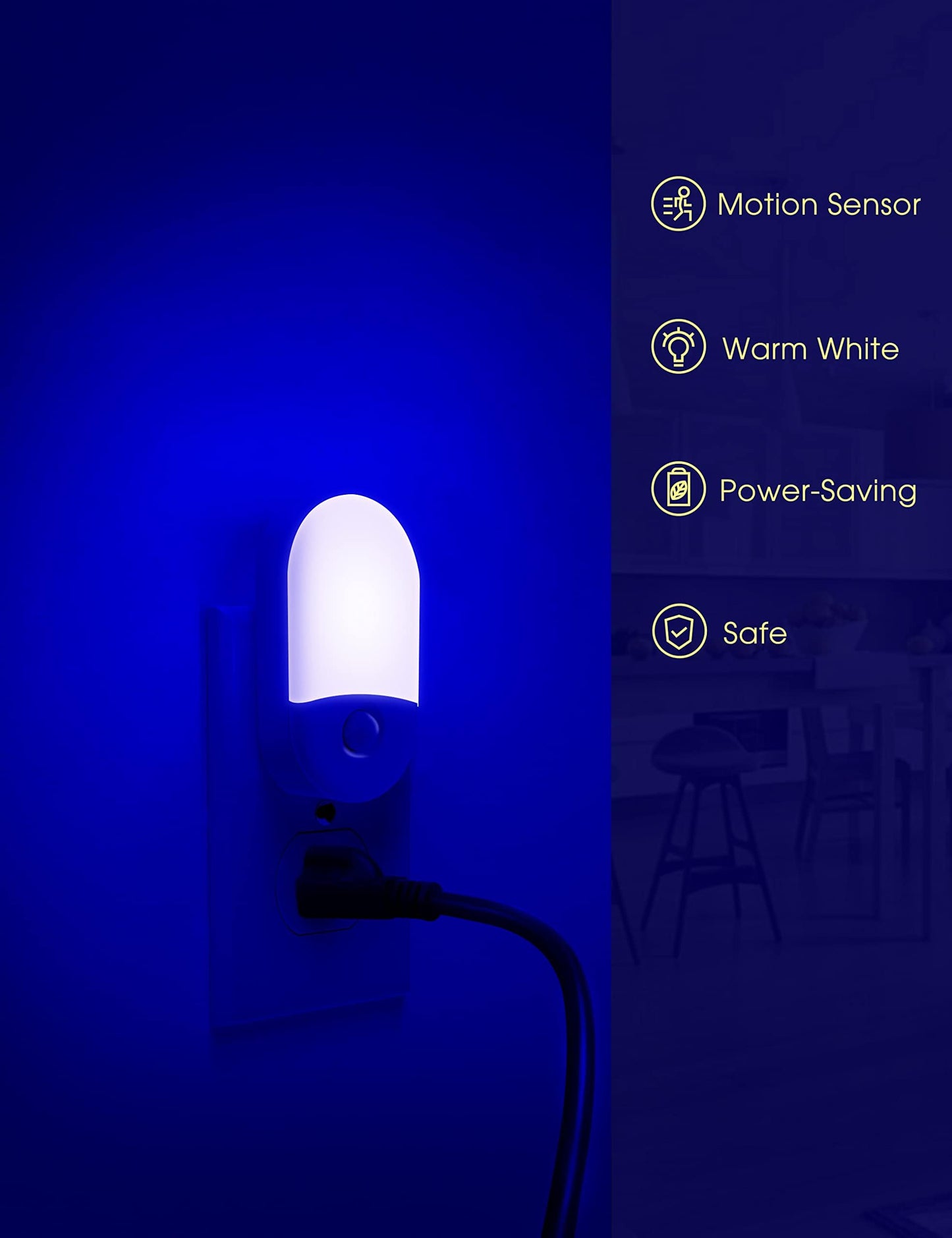 L LOHAS LED Blue Night Light Plug in, Blue LED Night Lights Plug into Wall, Adjustable Brightness, 0.6W LED Night Lights for Kids Bathroom Bedroom Independence Day Decorations, 4 Pack