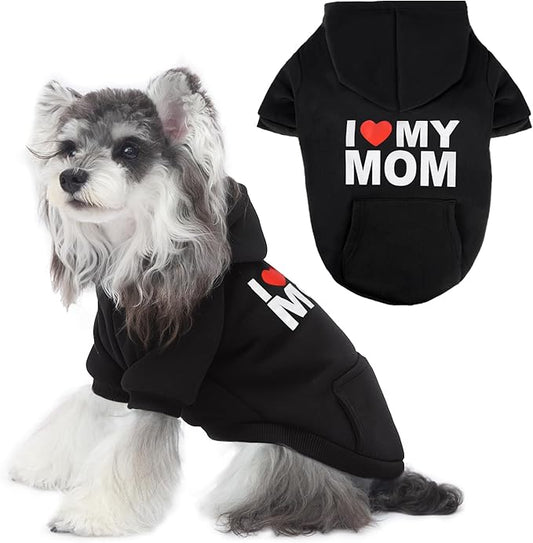 BAOBICUTE Dog Basic Hoodie Soft Dog Clothes Cold Weather Sweaters for Medium Large Dogs Cozy Fabric Warm Sweatshirt with Leash Hole (I Love My MOM, XS (Back: 10",Chest: 14.8"))